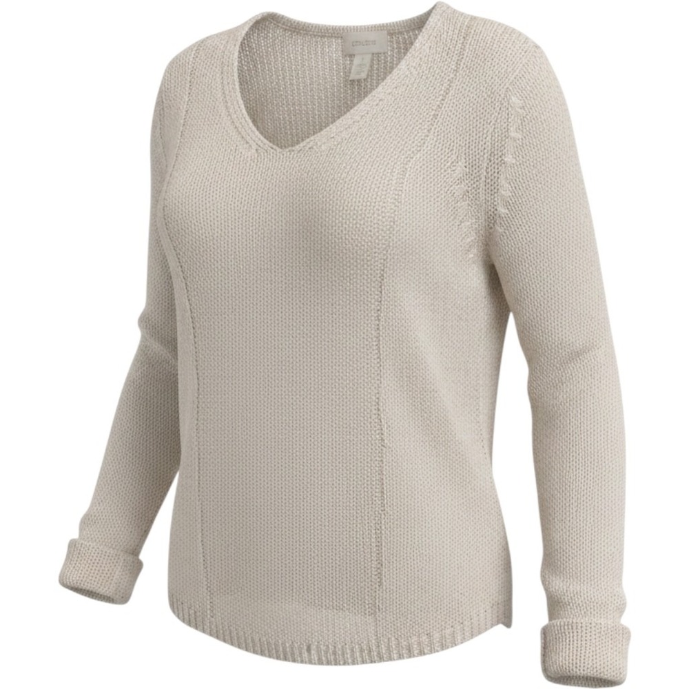 Chicos V-Neck Sequin Knit Sweater Cream Neutral Long Sleeve Size 1 Medium